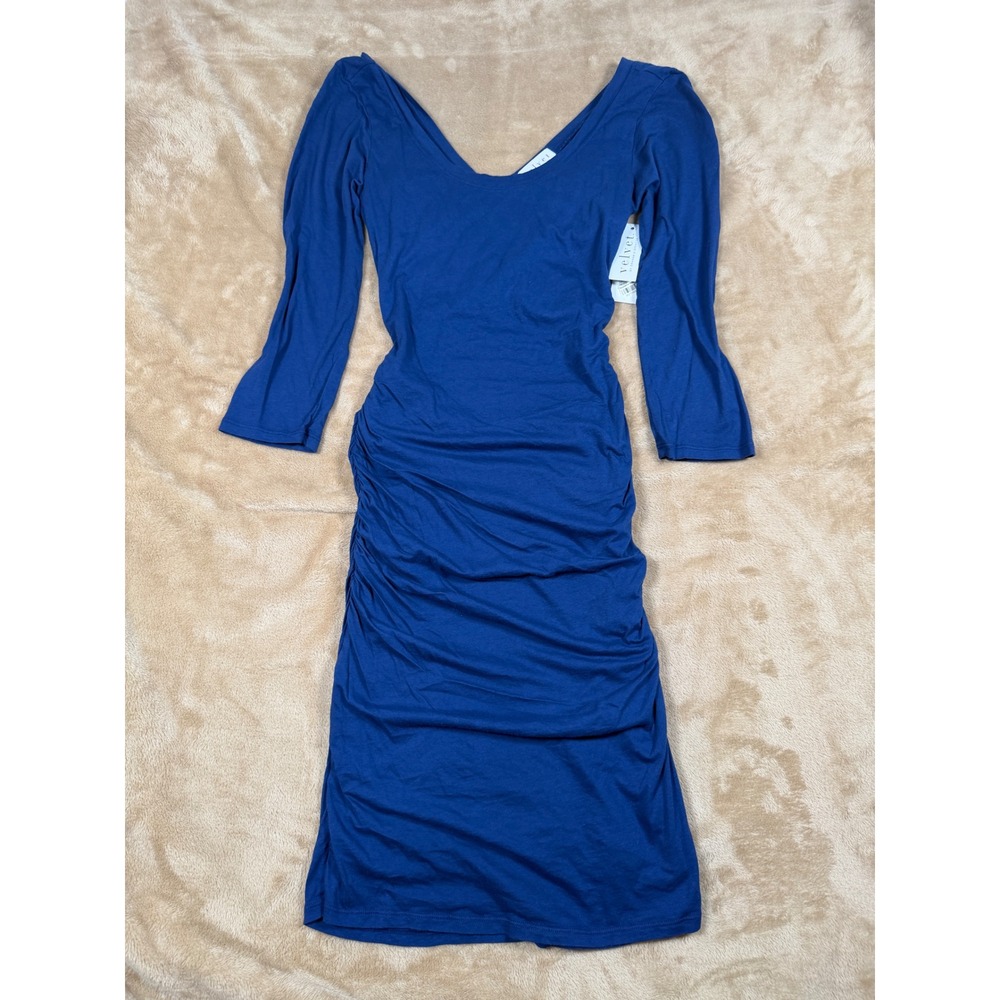 Velvet by Graham & Spencer Blue Ruched Criss Cross Back Jersey Dress Medium NWT